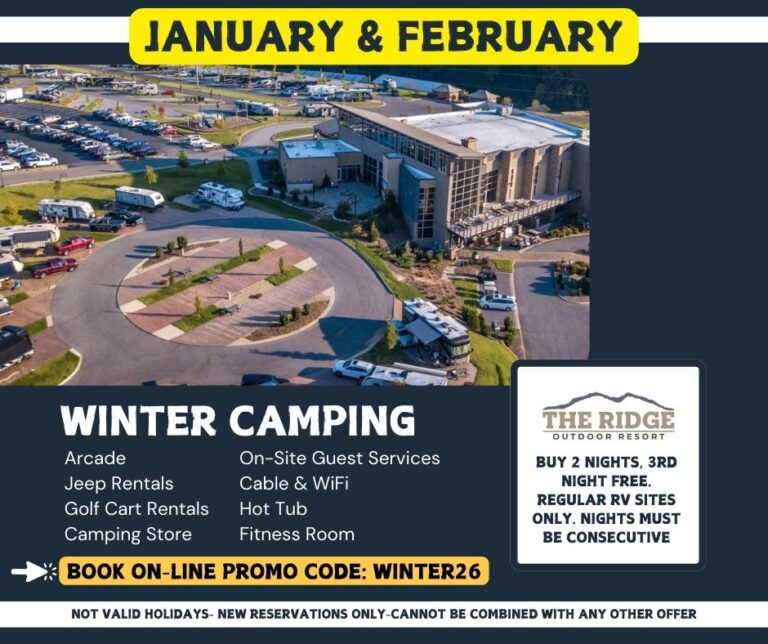 Winter January and February Camping Lodging Discounts Pigeon Forge Sevierville